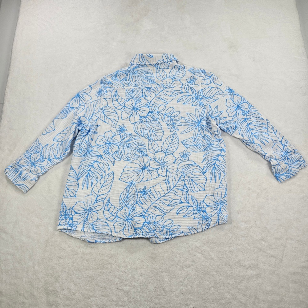 Ocean Drive Womens Blue White Tropical Floral Cotton Gauze Button Down Shirt M - Picture 6 of 6